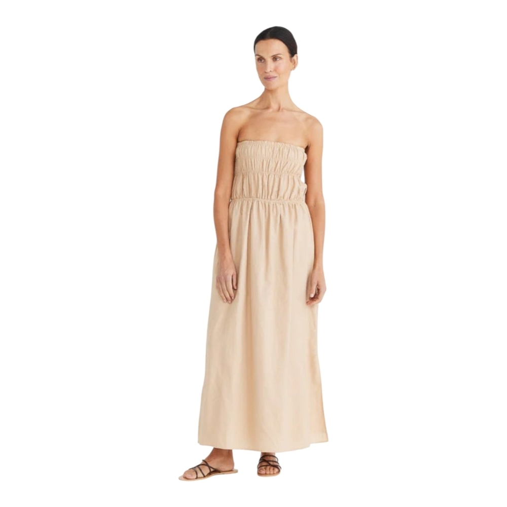 BRAVE + True Isabella Dress Size XS Smocked Linen Blend in the Color Bisque